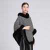 Vintage Knit Faux Fur Trim Poncho Solid-Color Sleeveless Coat Women Winter Thicken Lining Pullover Wraps Cloak Warm Shawl for Female