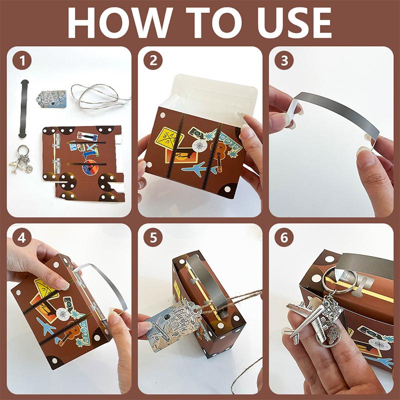 10 наборов мини-чемоданов, подарочных коробок, конфет, подарочных коробок для вечеринки с брелками в виде самолета и дорожных билетов для свадебной вечеринки