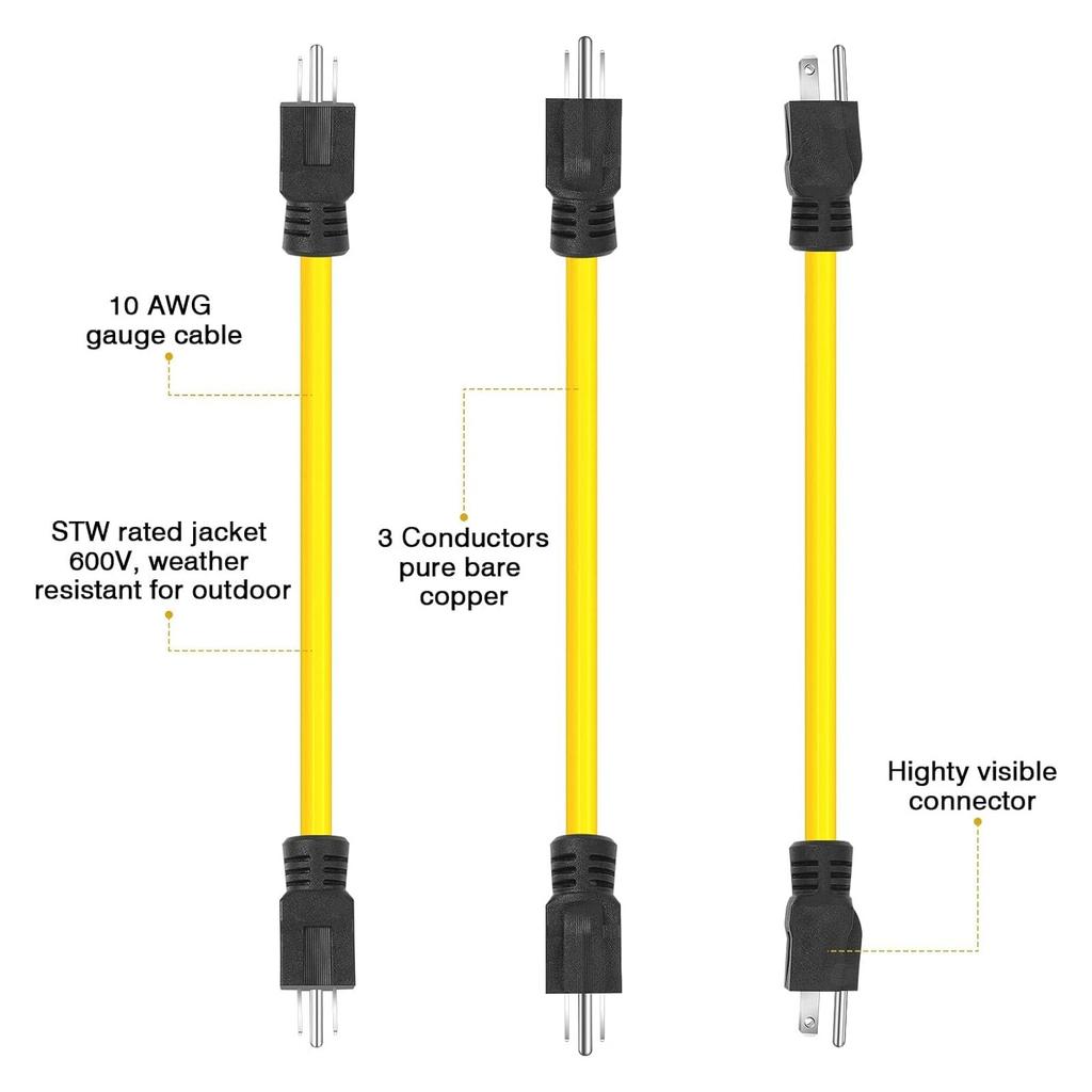 Double Male To Male Extension Cord, Generator Adapter Cord NEMA 5-15P For Transfer,12AWG 125V