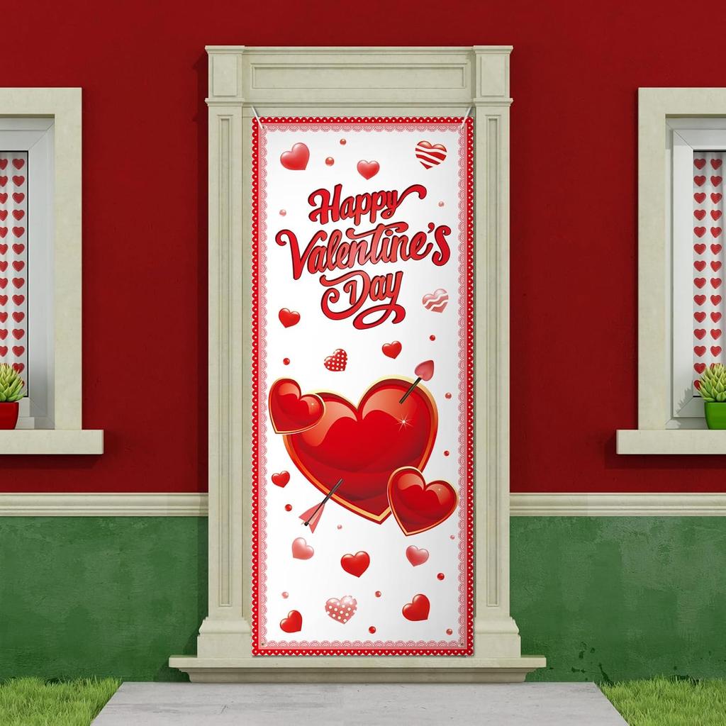 TaoBary 2 Pcs Valentine's Day and St. Patricks Day Door Covers Polyester Red Heart Happy Valentines Door Banner Green Shamrock Front Porch Decor for