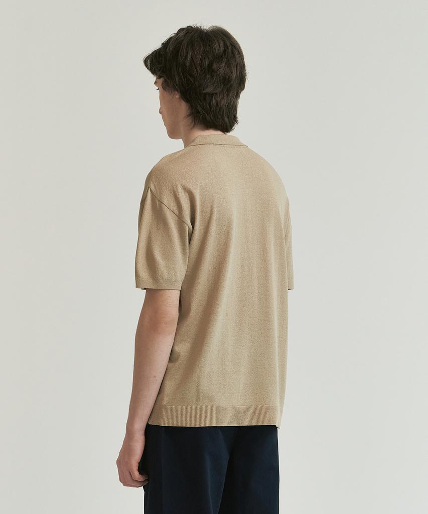 KNITTED Cool Summer Essential Open Collar Knit Tee Beige