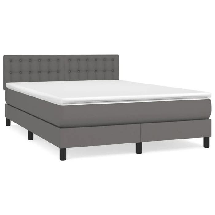 3141123 vidaXL Divan Bed with Mattress Grey 140x190 Cm Faux Leather