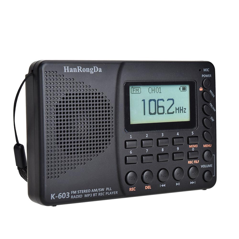 HRD-603 Портативное радио AM/FM/SW/BT/TF Карманное радио USB MP3 Цифровой рекордер Поддержка TF-карты