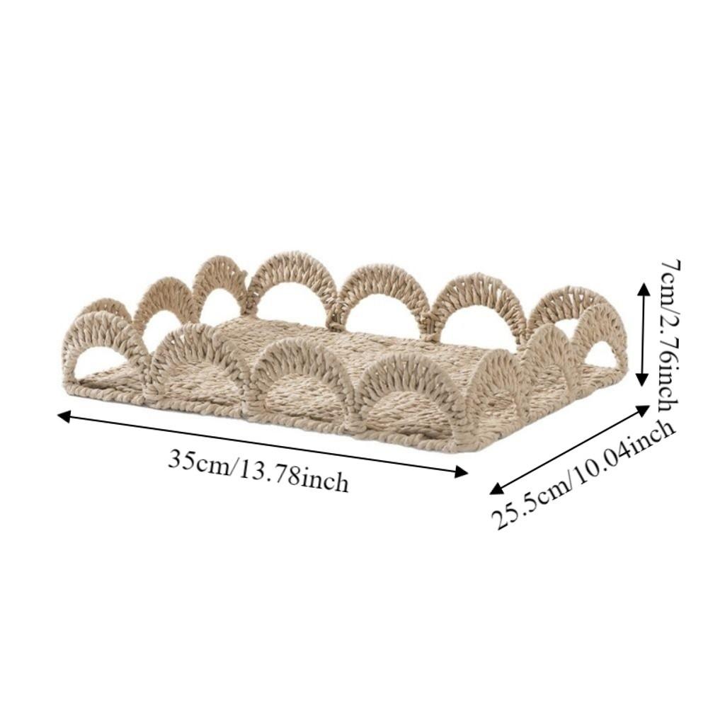 Scalloped Edge Handwoven Storage Basket Rectangular Fruit Basket Desktop Organizer Bedroom