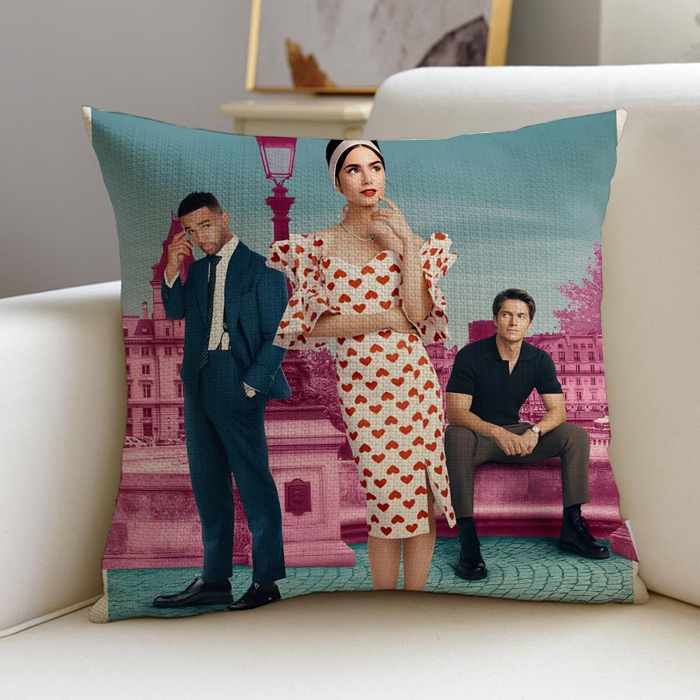 Glamorous EEmily in ParisS Cushion Cover Breathable and skinfriendly linen pillowcase square removable and washable cushion