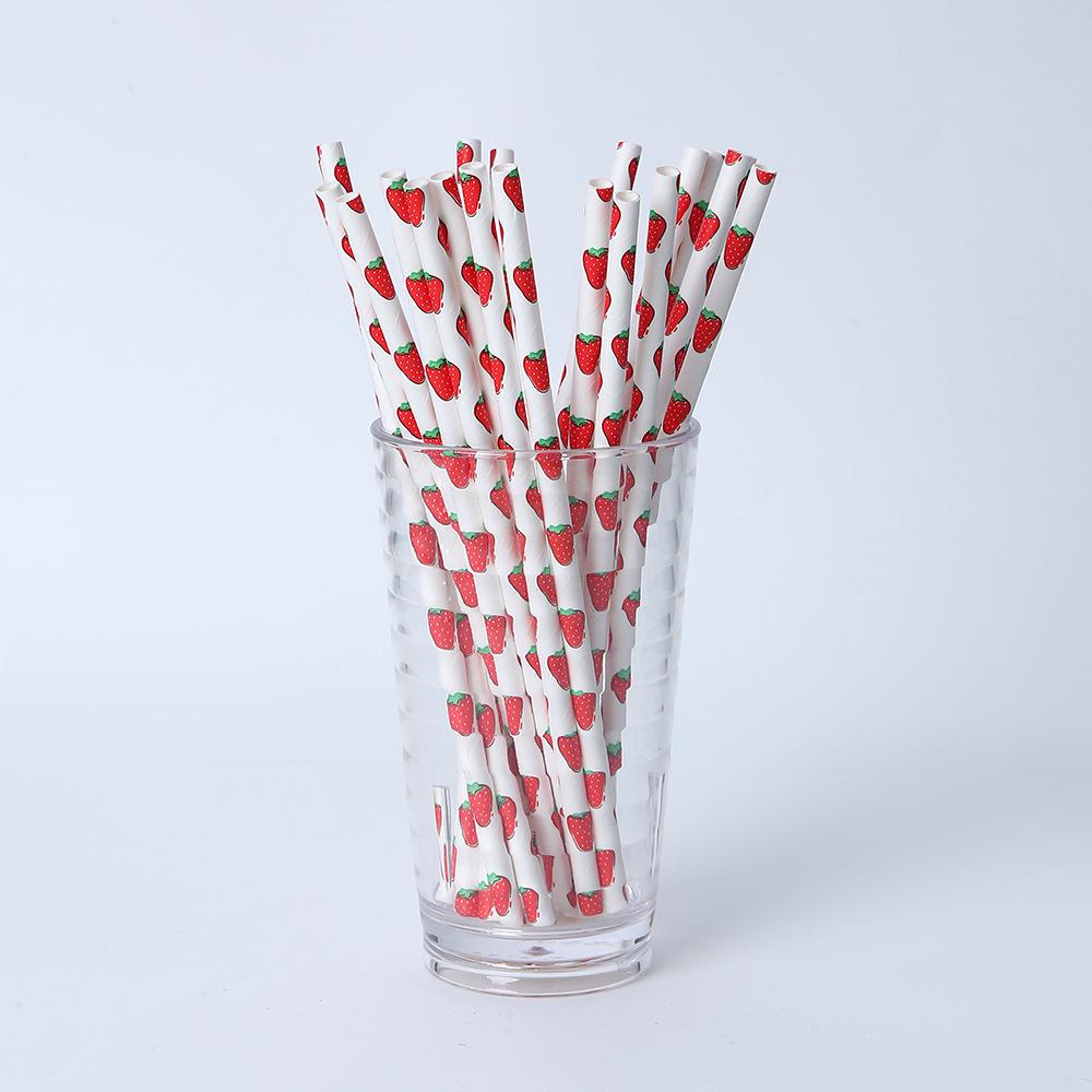 Biodegradable Fruit Print Paper Straws for Parties and Cocktails