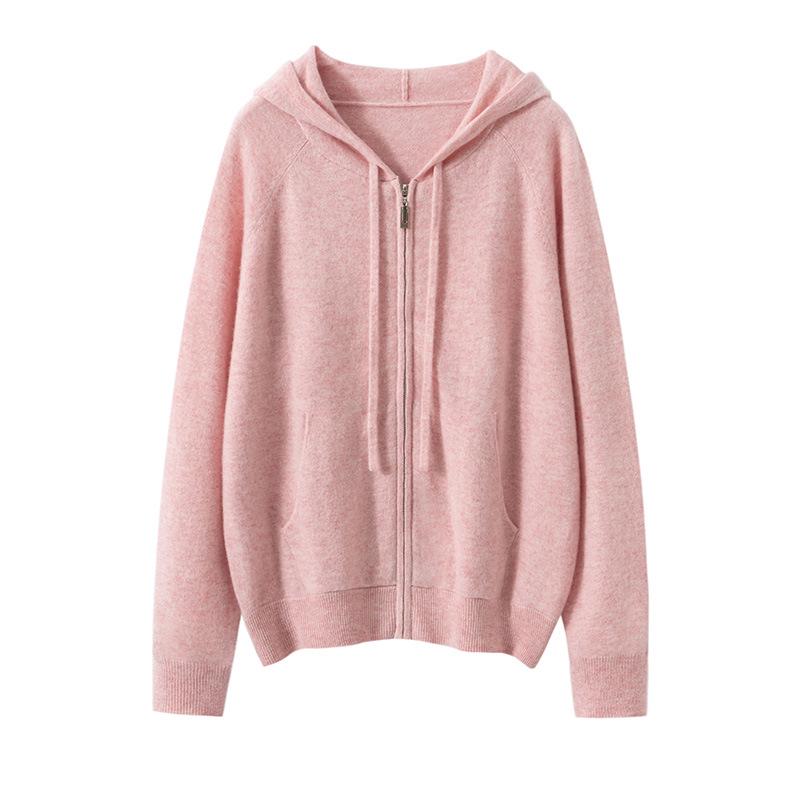 2025 Autumn Women's College Style Cashmere Hooded Cardigan Sweater with Zipper