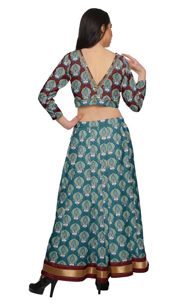 Moomaya Two Piece Long Skirt And Crop Top Printed Indian Ethnic Set For