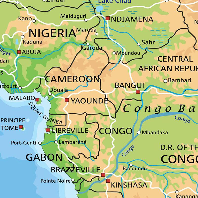 Французская карта-фон-Африканский континент-Топографическая карта страны,Настенный декор,Географический инструмент,Инструменты для туризма