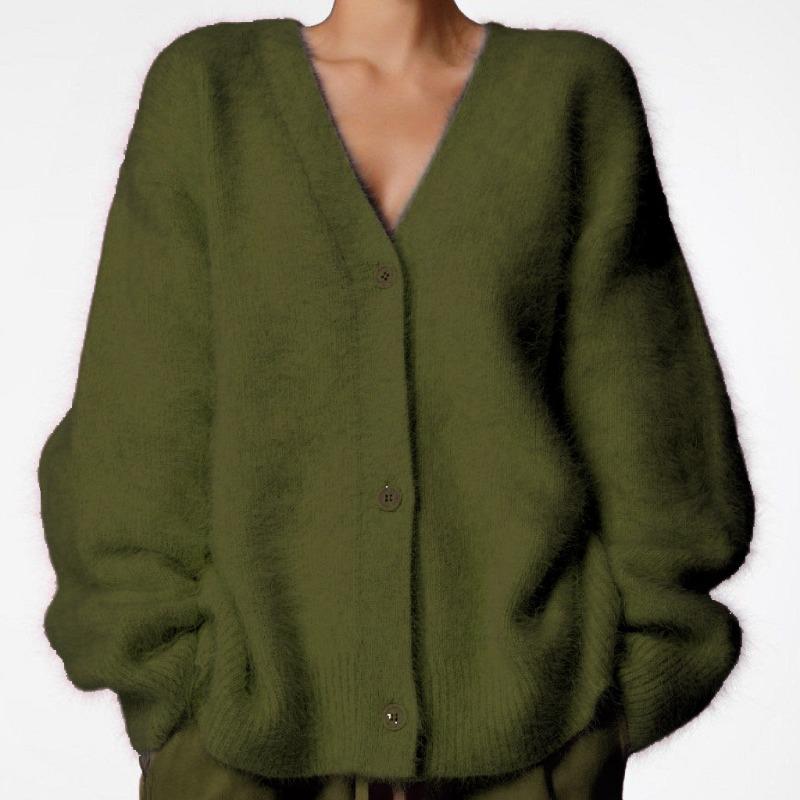 Женский осенне-зимний вязаный кардиган с перекрещивающимися нитями, куртка с длинными рукавами, имитация норки, свитер вялый стиль