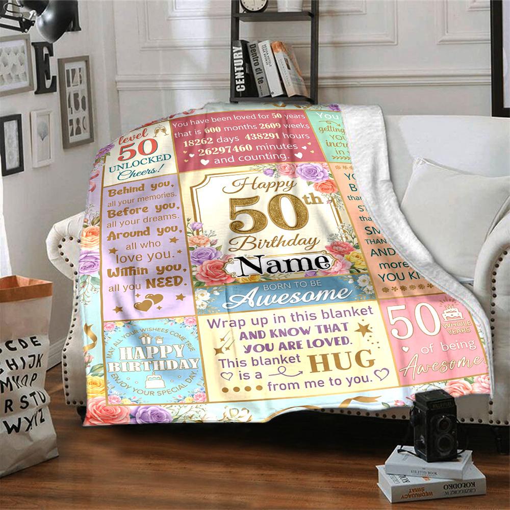 Happy 50Th Birthday Customizable Blanket Customize Text Comfortable Suitable For Picnics Outdoor Travel And Camping Sofa Office For All Occasions