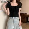 Square Neck Slim Fit Patchwork Short Sleeved Top Strapless T-shirt Slim Square Neck Bottom Shirt Short Top Ins