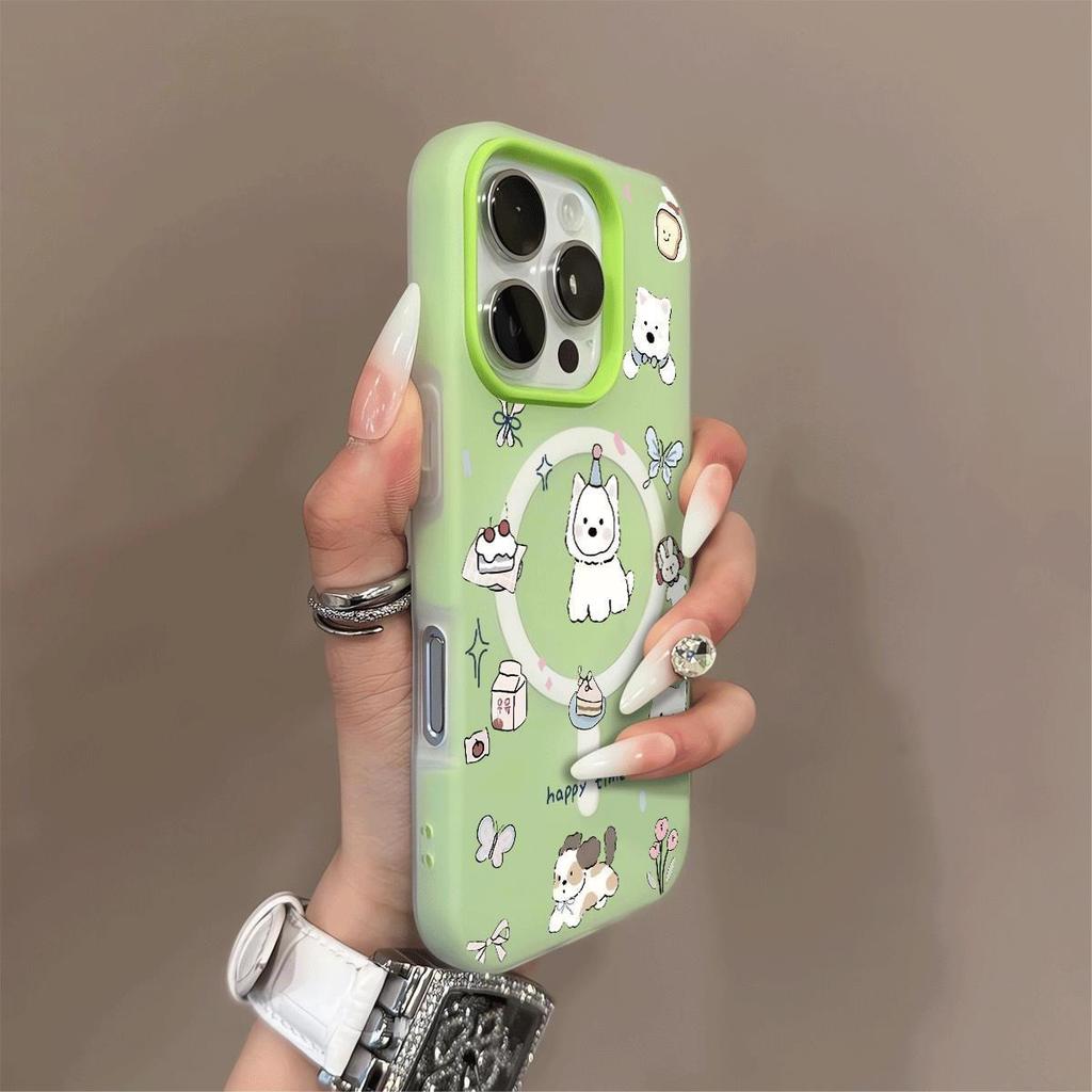 Creative Magnetic Jelly Two-in-one Mobile Phone Case for Apple 15promax Mobile Phone Case Transparent Frosted Cartoon Fashion Style