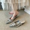 Fashion Bow Flats Pointed Toe Slippers Crystal Mules Shoes Elegant Sandals 2025 Fashion Summer Flip Flops Dress Party Sandalias De Mujer
