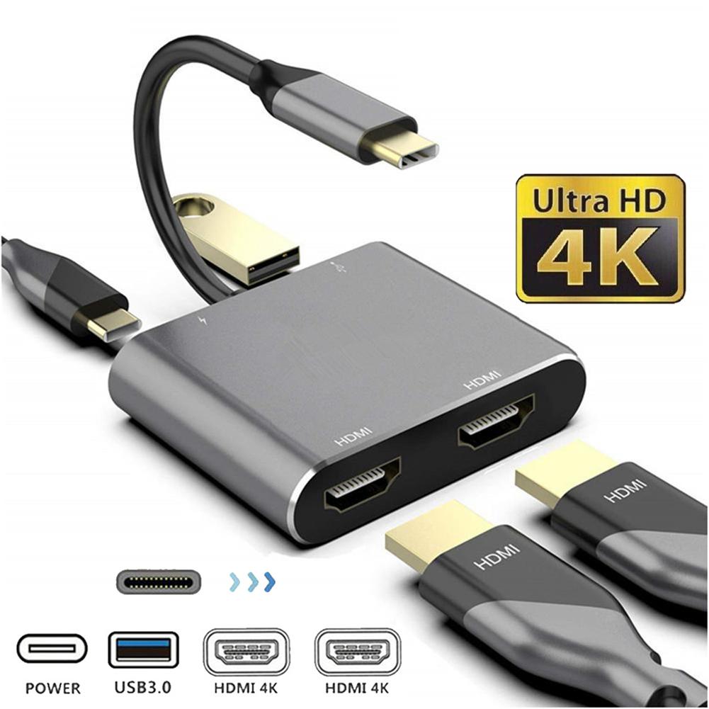 USB Type C Hub to Dual 4K HD HDMI USB 3.0 PD Порт зарядки Адаптер док-станции USB-C Поддержка двухэкранного дисплея для MacBook