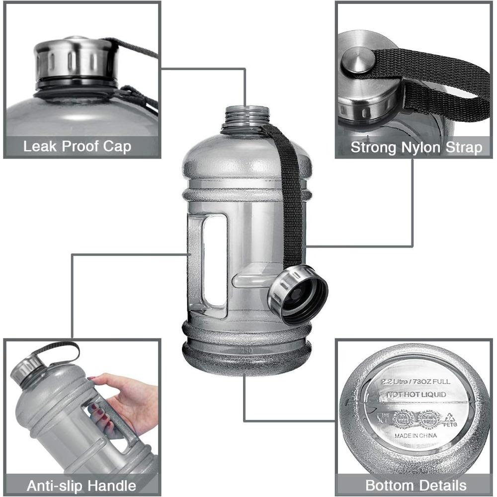 2.2 л/73 унции Бутылка для воды объемом полгаллона Большая герметичная спортивная бутылка-тонник с ручкой Пластиковый контейнер для питьевой воды для спортзала, улицы