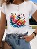 (Азиатский размер)  цветок милый тренд милый Графическая футболка Мода Т Одежда Женский топ Принт Женский Повседневный Футболки с коротким рукавом