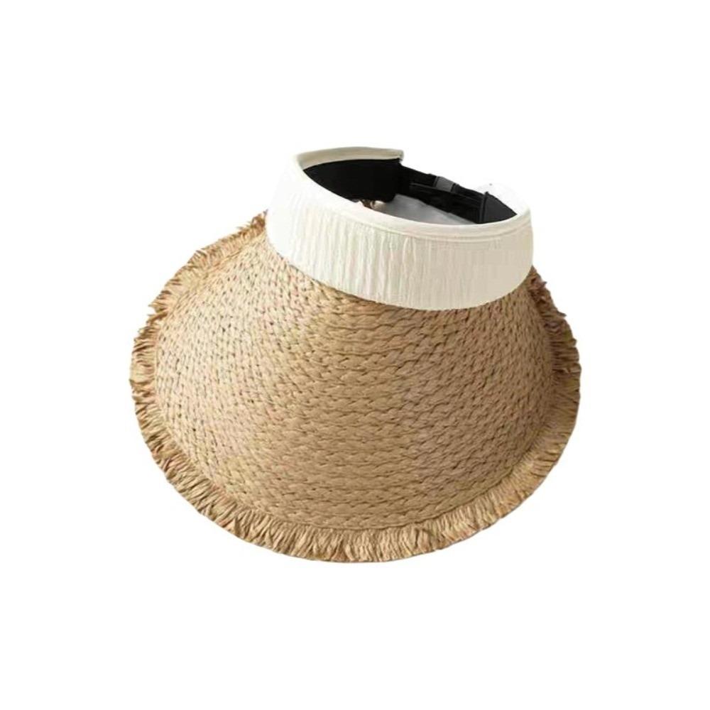 Fashion Woven Straw Visor Cap Sunscreen Hollow Empty Top Hat Big Head Circumference Breathable Summer Sun Cap Outdoor