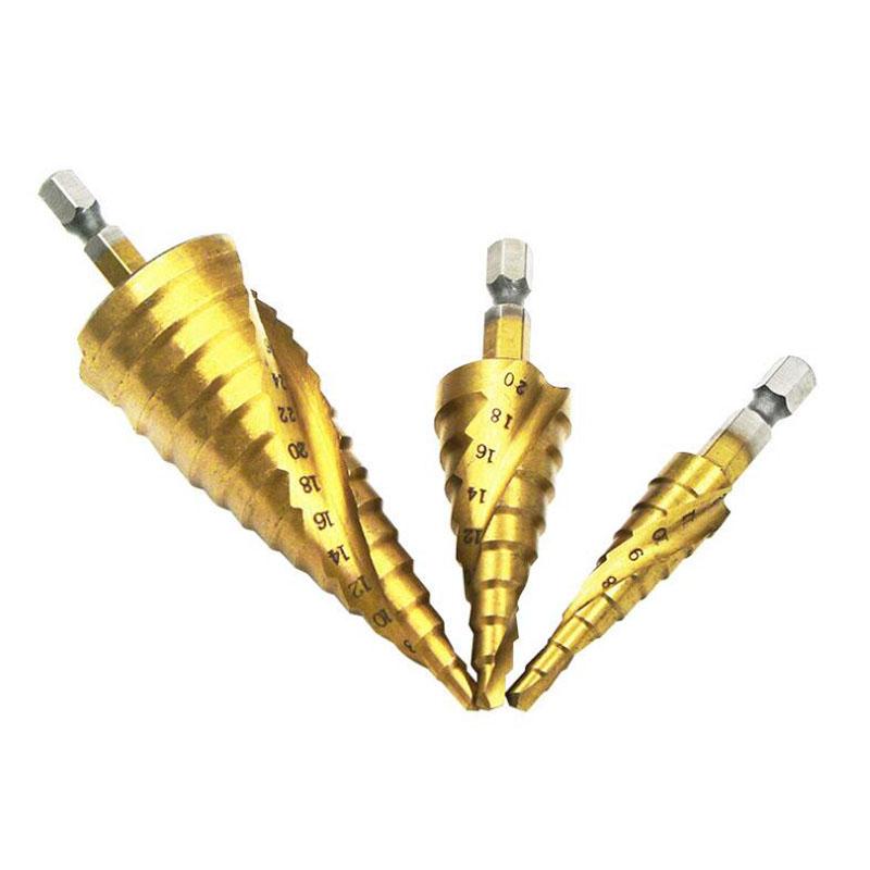 HSS Титановое ступенчатое сверло Коническое ступенчатое сверло для металла дерева Высокоскоростной набор ступенчатых сверл Электроинструменты 3-12 4-12 4-20 4-32 мм