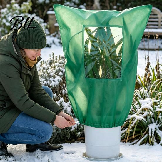 Protective Gardening Cover for Winter Plant Frost Protection with Viewing Window, Extra Thick Non-woven Drawstring Guard Potted Shrubs Blanket,