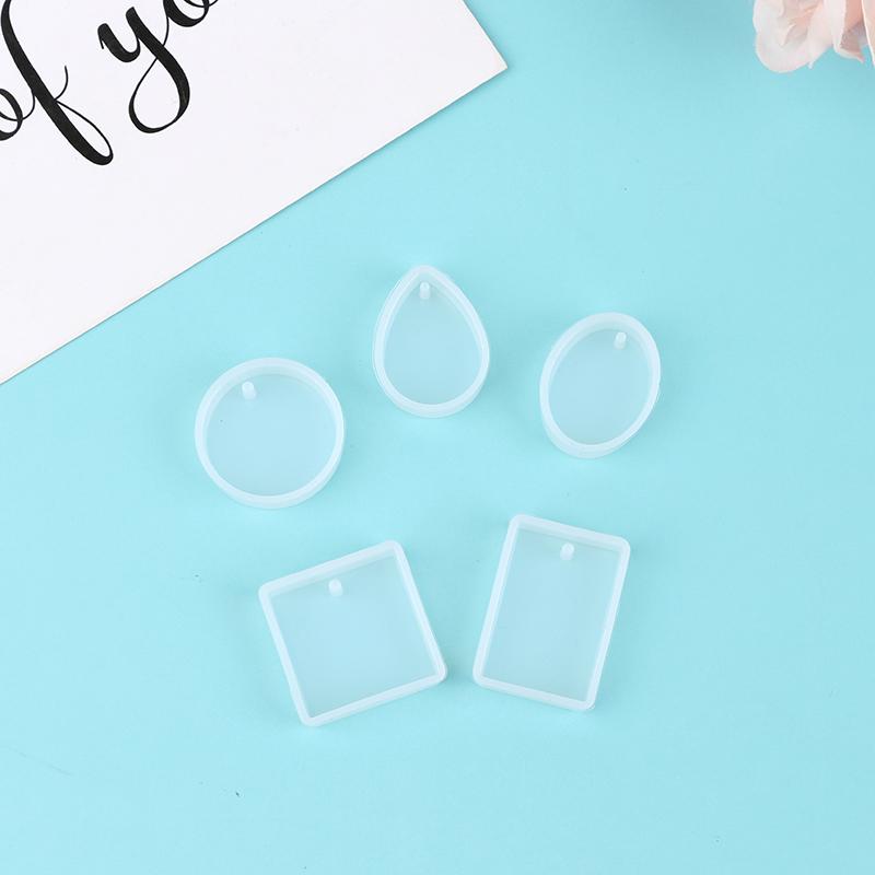 5Pcs/Set Keychain Silicone Mold Set Round Rectangle Pendant Jewelry Making Mould