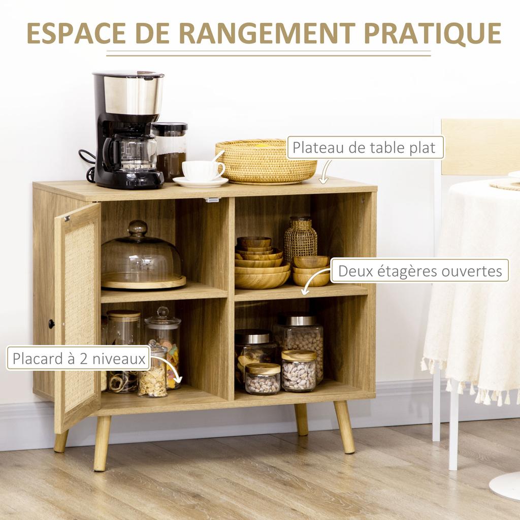 Storage Cabinet Buffet 1 Door Cane Wood Effect Dim 80L X 39W X 70H Cm