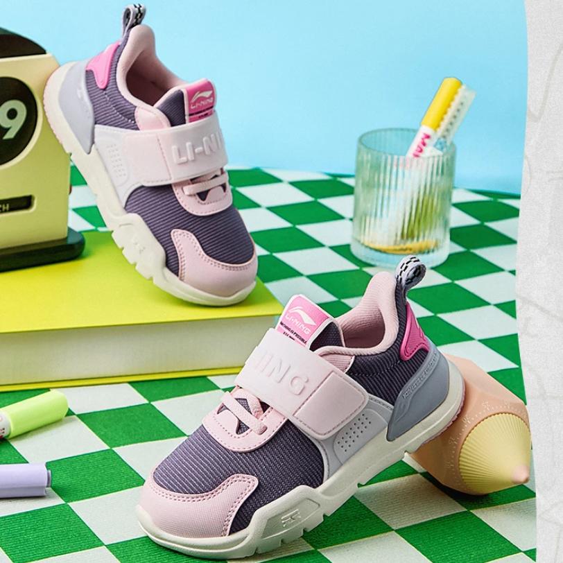 Li Ning Kids Fashion Comfortable Shock Absorption Rebound Low-Top Casual Shoes Kids Casual Shoes Pink YKNU118-2