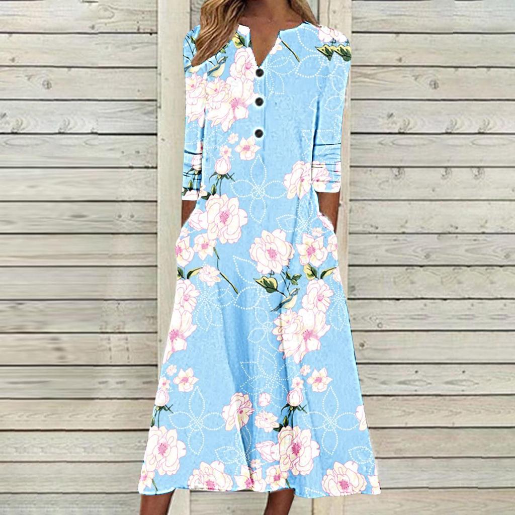 Женское осеннее платье макси с принтом, длинный рукав, открытая грудь, юбка