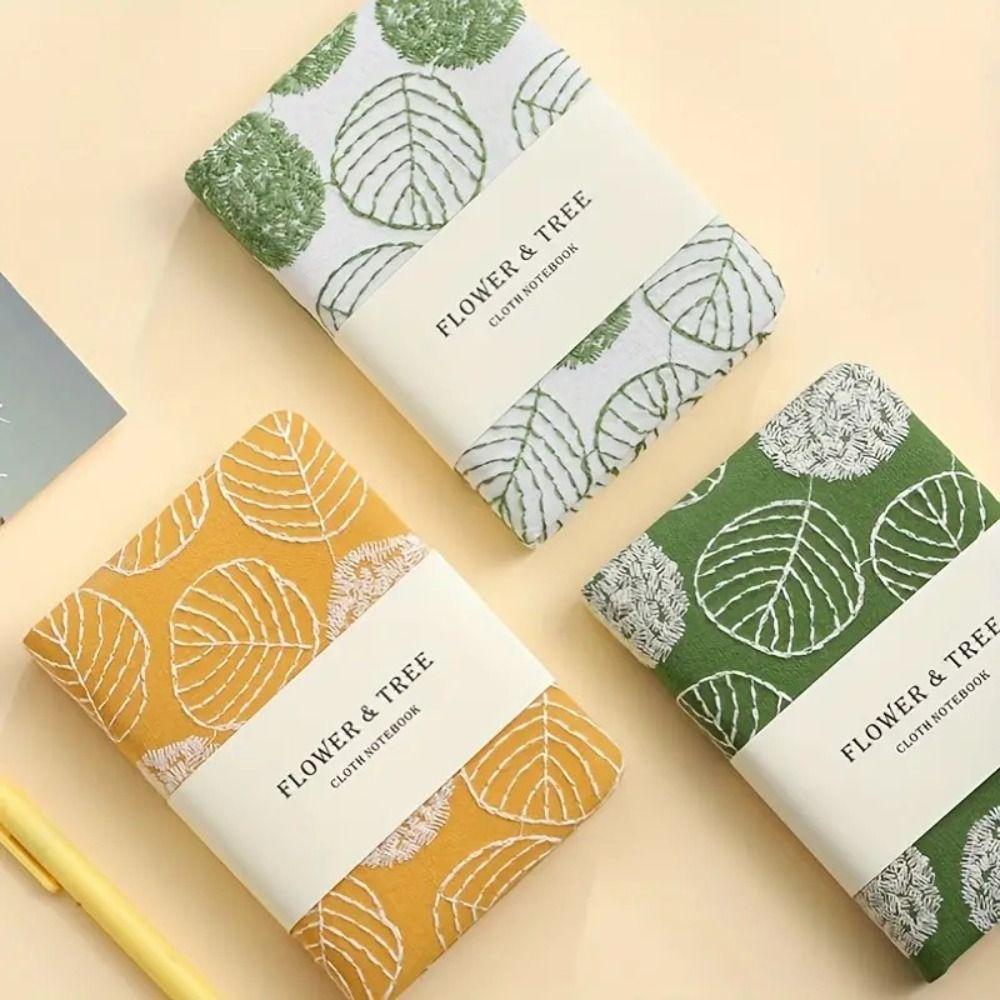 Fabric Cover Leaf Hand Ledger Compact Pocket Book Durable Embroidered Notebook School