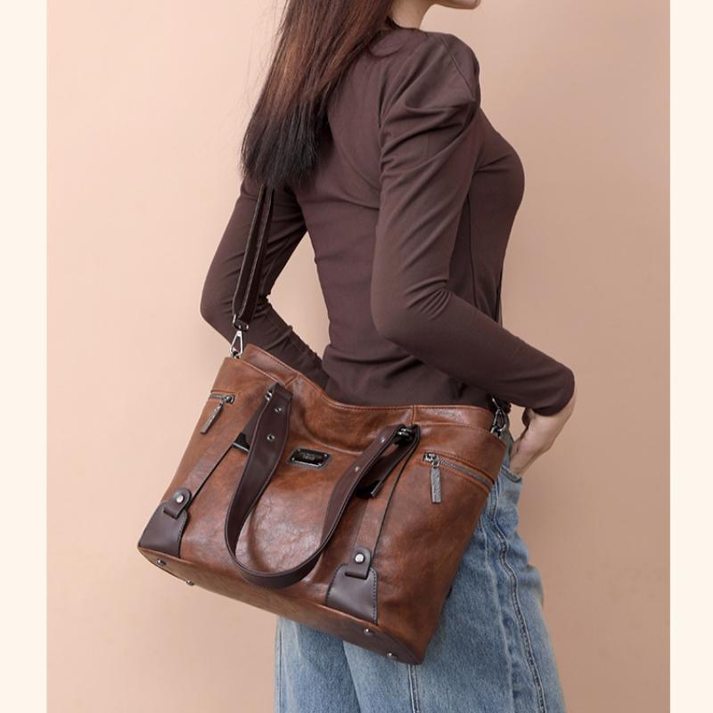 Модная большая вместительная женская сумка-тоут в стиле ретро, повседневная, для девочек, на одно плечо, через плечо, мягкая ткань, европейский стиль, ПУ