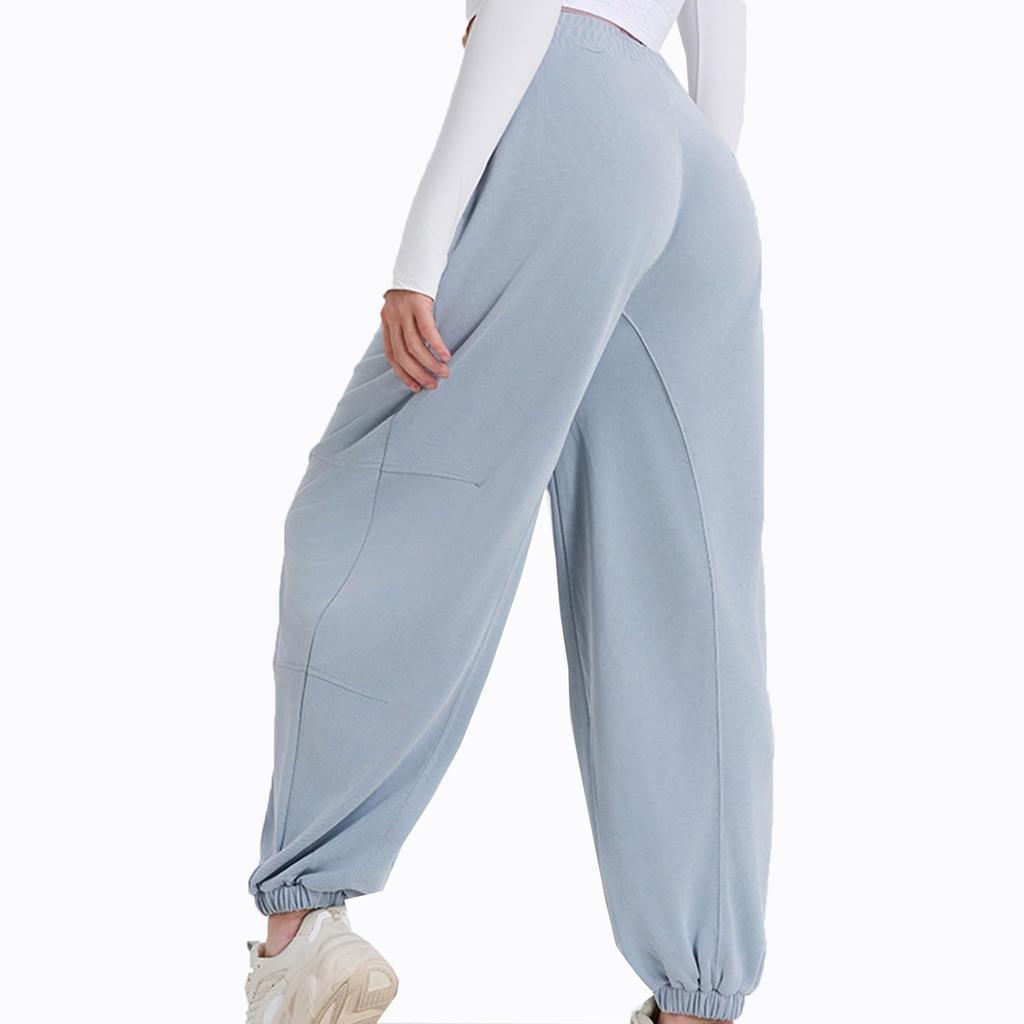 Women Elastic High Waist Pant Casual Active Fit Wide Leg Long Pants Trousers With Pockets