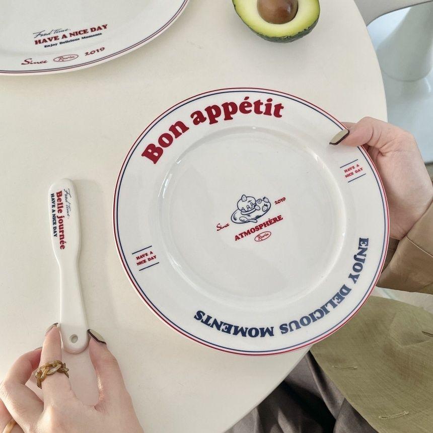 Винтажная простая французская тарелка с французским алфавитом, обеденная тарелка, бытовая керамическая тарелка для завтрака