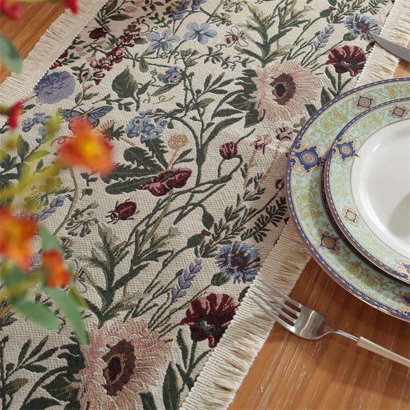 Винтажная зеленая жаккардовая скатерть с кисточками и цветочным узором - Полиэстер, бахрома, идеально подходит для вечеринок, дней рождений, свадеб и семейных посиделок