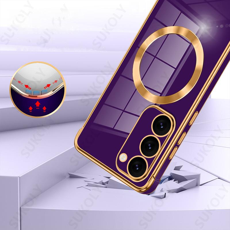 Solid Color Slim Magnetic Phone Case For Samsung Galaxy S25 Ultra S24 FE S23 Plus S22 S21 Wireless Charge Plating TPU Soft Shockproof Bumper Cover