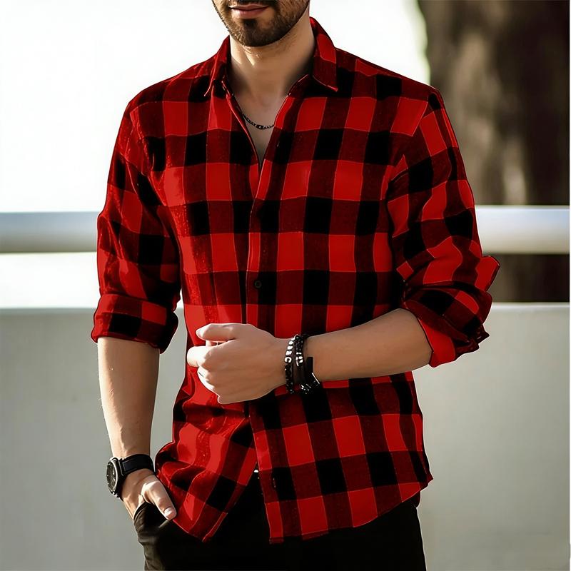 Breathable Comfort Long Sleeve Shirts For Men, Relax Fit Full Buffalo Check Grid Collared Tops