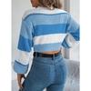 Повседневный пуловер осенне-зимнего сезона с рукавами-фонариками в стиле колор-блок и укороченным низом для женщин