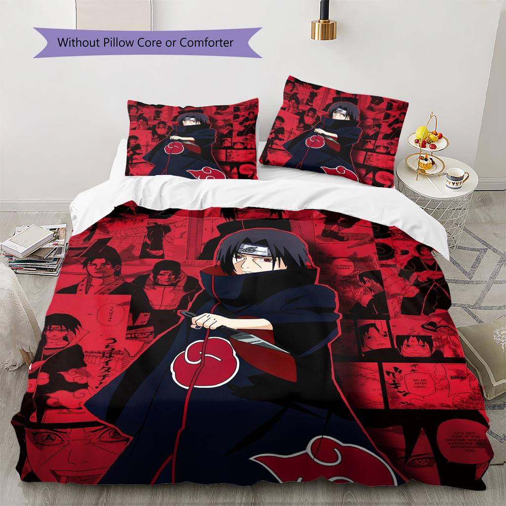 Постельное белье с узором Итачи Учиха из аниме Наруто, домашний декор, подарок на день рождения (1 пододеяльник + 2 наволочки, без наполнителя)