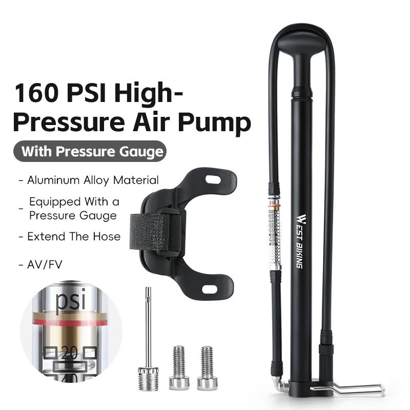 WEST BIKING 160PSI Bike Pump Portable Aluminum Alloy Air Pump For Schrader/Presta Valve With Gauge MTB Road Bike Accessories