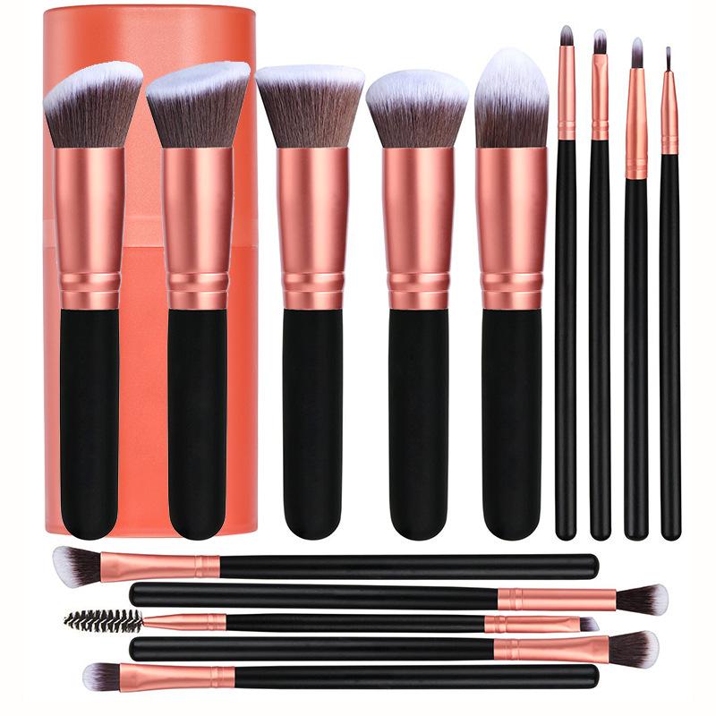 14Pcs Orange Rose Makeup Brush Set, Portable Soft Bristle Full Kit for Blush & Eyeshadow