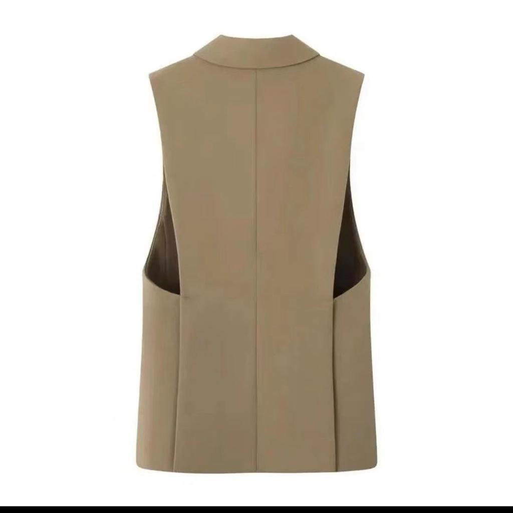 Модный и элегантный костюмный жилет с разрезом по подолу, приталенное пальто