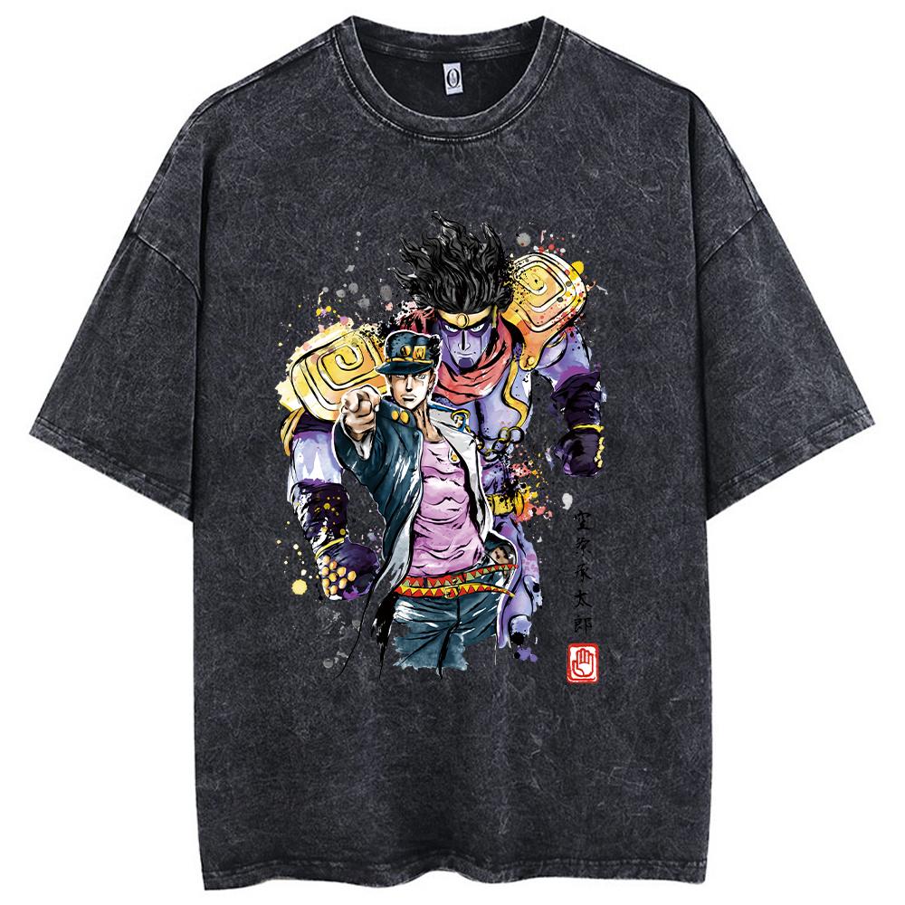 Yk Стираные футболки для мужчин Аниме JoJo's Bizarre Adventure Короткие футболки Женские топы Футболка с графическим принтом Короткий рукав Унисекс