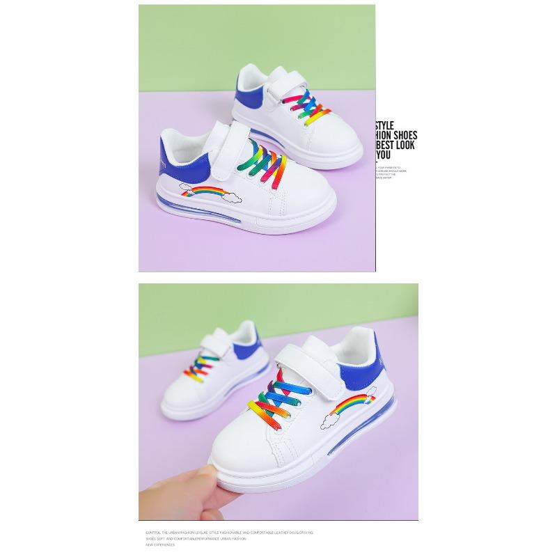 Spring and Autumn Children's Board Shoes Boy's Rainbow Shoes Girl's Small White Shoes Waterproof Leather Top Children's Casual Shoes Soft Soled