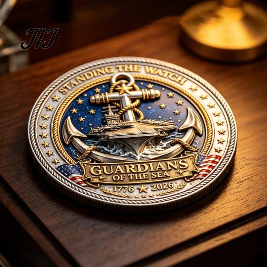 Round Challenge Coin Guardians of The Sea Coin, They Stood Watch Souvenir Engraved Keepsake Double-sided Collectible Gift for Navy Veteran