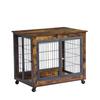 Dog Crate, Wooden Kennel Table with Double Door, Indoor Dog House with Hinged Roof, with Casters for Easy Mobility, Vintage Brown, 80*56*69.5cm