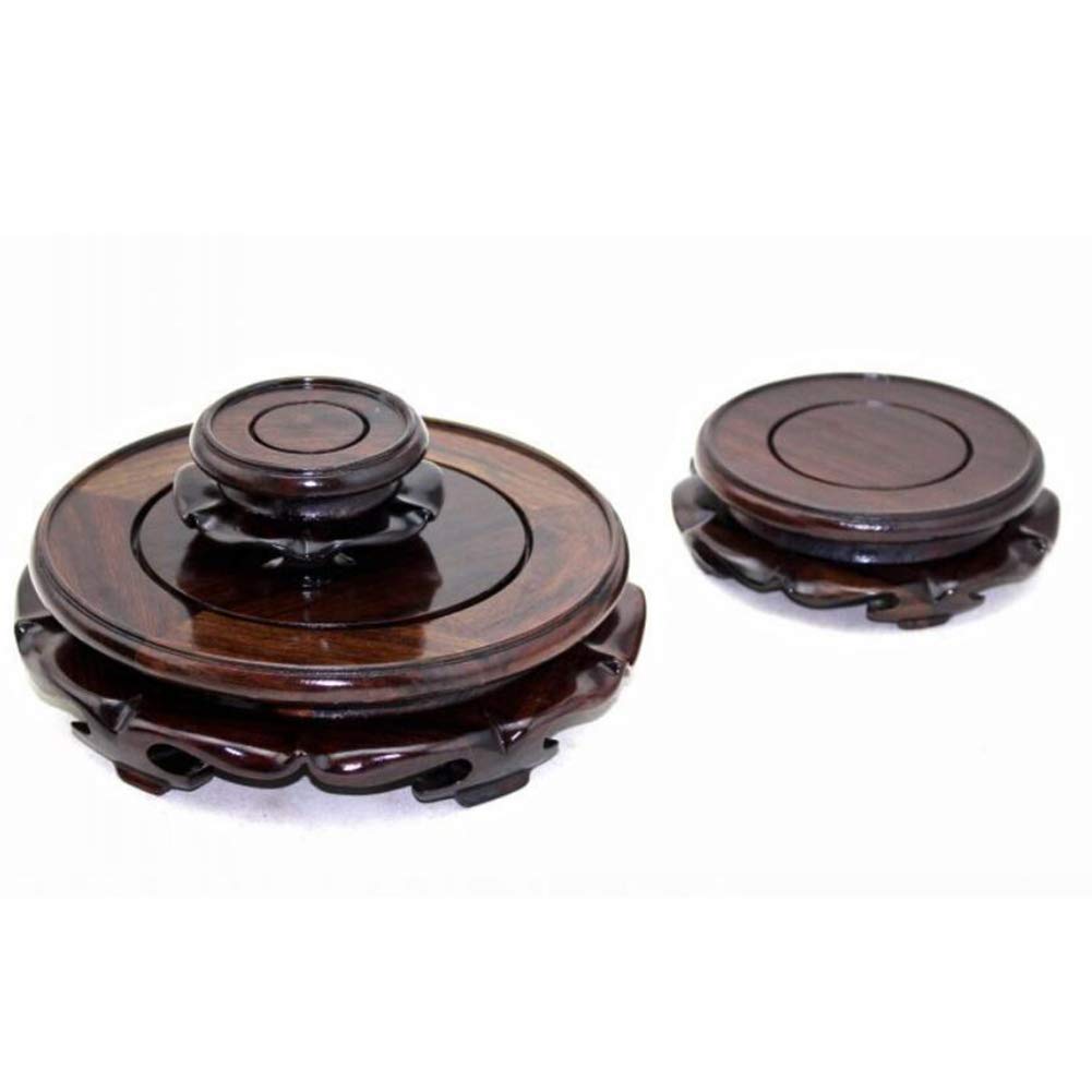 Round Wooden Flower Stand, Natural Ebony-Look Black Catalpa Wood, for Lotus Flowers, Buddha Statues, Display Shelves, Collectibles, and Bonsai (Size