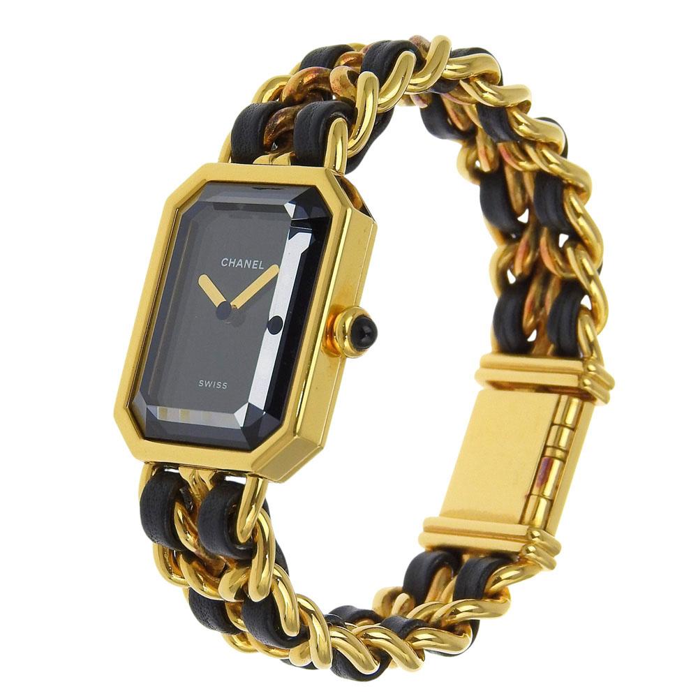 Chanel Часы Premiere S H0001 черный циферблат Позолоченные/кожаные Кварцевые Аналоговый дисплей Женские Б/У