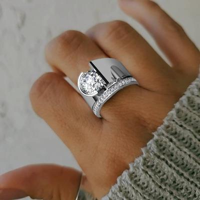 Европейское широкое посеребренное циркониевое кольцо, уникальный дизайн, мужские и женские обручальные кольца для подарков на годовщины и дни рождения