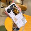 Cute Pink Plaid Foldable Phone Case Leather Cover With Crystal Chain For Samsung Z Flip6 Z Flip5 Z Flip4 Xiaomi Mix Flip Huawei P50 Pocket