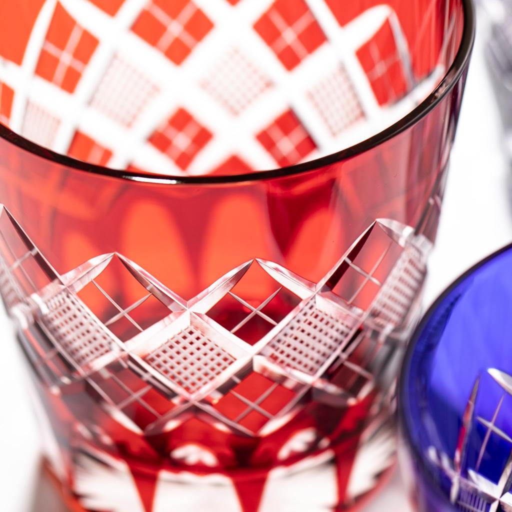 Kobo Edo Kiriko Yarai Uoko Crest Tenkai Old Glass TB90425R Деревянная коробка, сделано в Японии [Официальный представитель Таймуро] (красный)