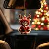 Cute Kitten Holiday Gifts Santa Cat Christmas Ornament, Acrylic Car Mirror Hanging Decor with Lover Presents Reindeer Antlers, 2D Bag Charm